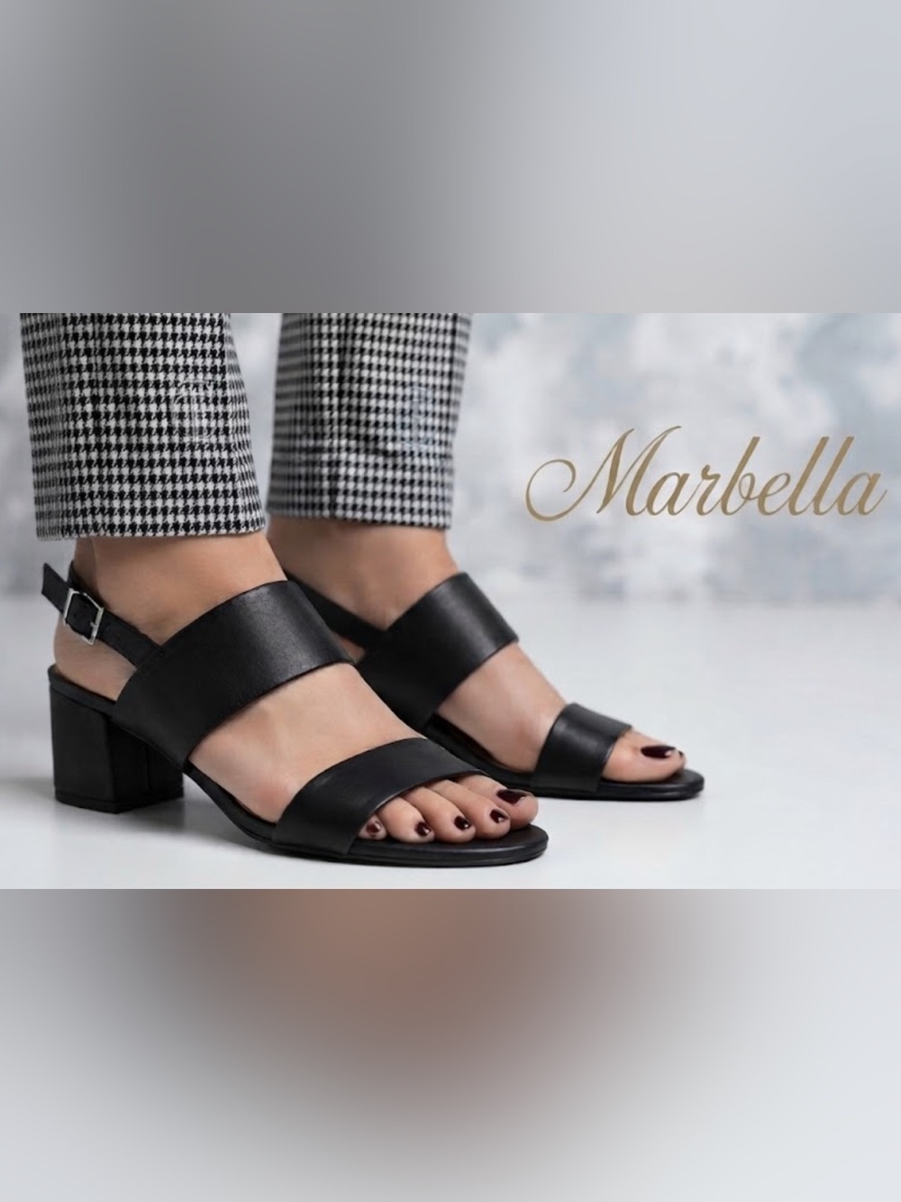 New Marbella black designer sandals sz 8 Wide Display